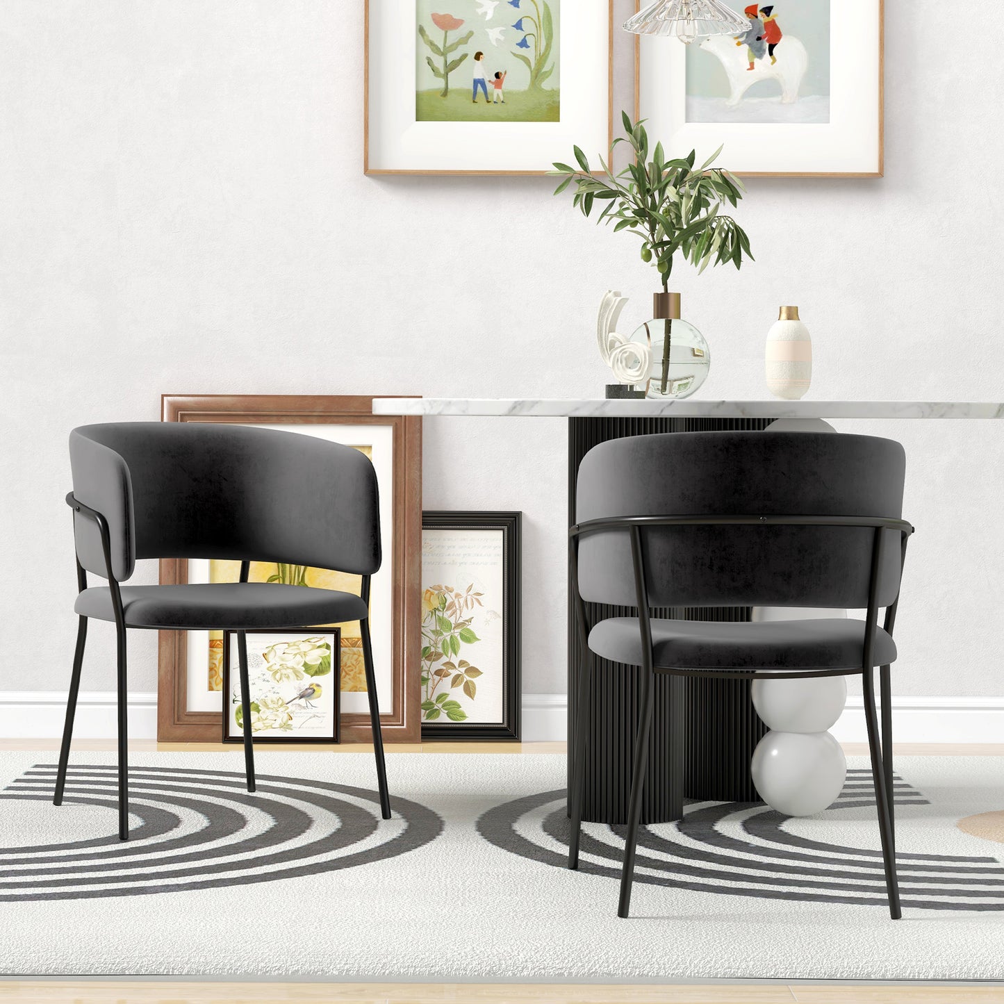 2er-Set Esszimmerstühle Samt Grau mit Rückenlehne & Stahlbeinen