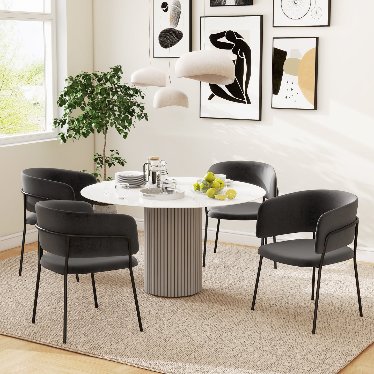 2er-Set Esszimmerstühle Samt Grau mit Rückenlehne & Stahlbeinen