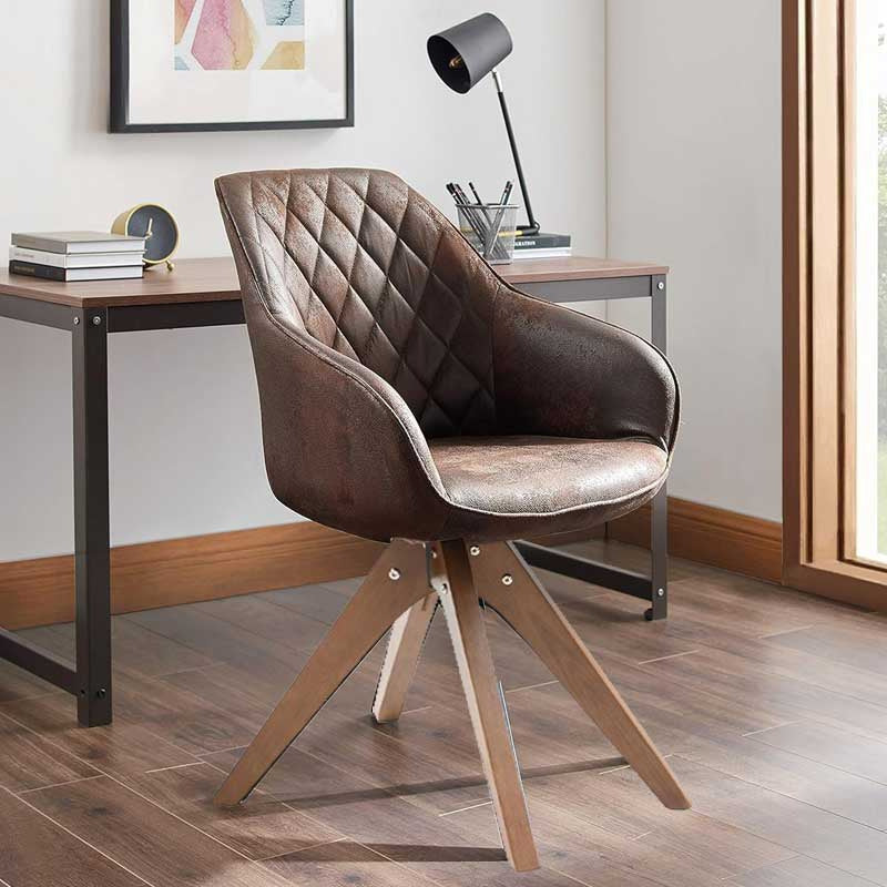 Bequemer Vintage Bürodrehstuhl - Ecopelle & Holz