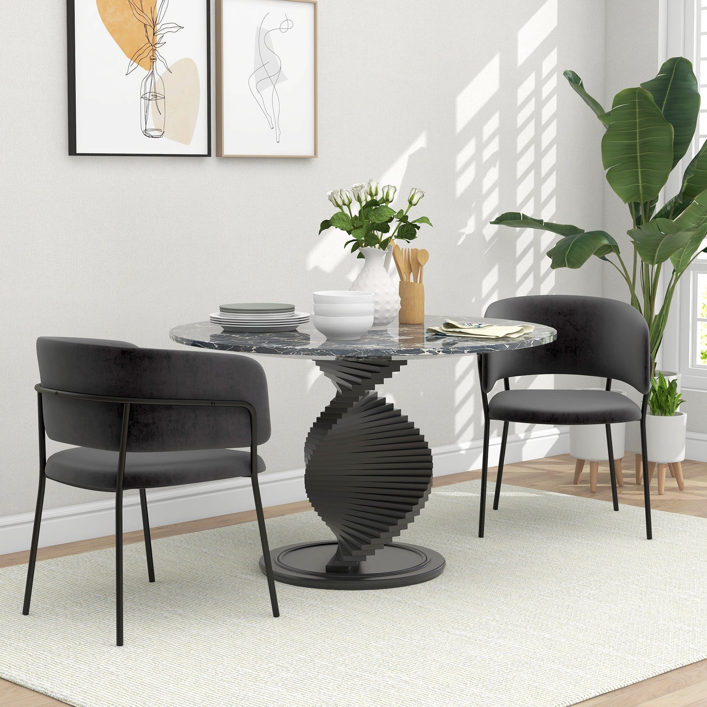 2er-Set Esszimmerstühle Samt Grau mit Rückenlehne & Stahlbeinen