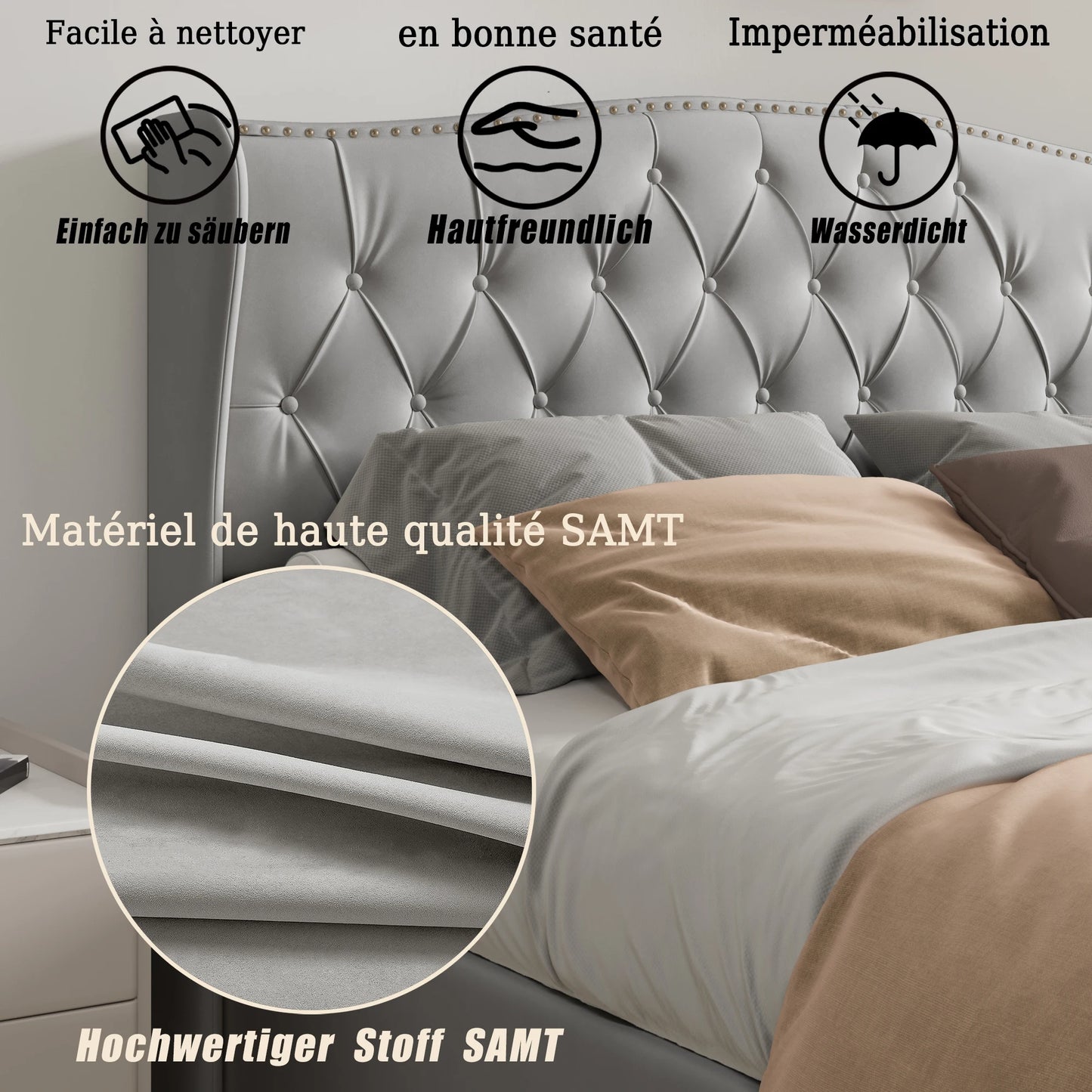 Gepolstertes Stauraumbett 140x200cm Samt - Doppelbett mit Lattenrost