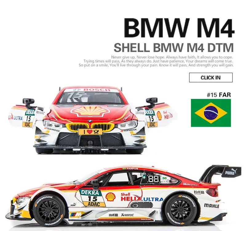1:32 BMW M4 DTM Modellauto – Pull Back Sportwagen mit Sound & Licht