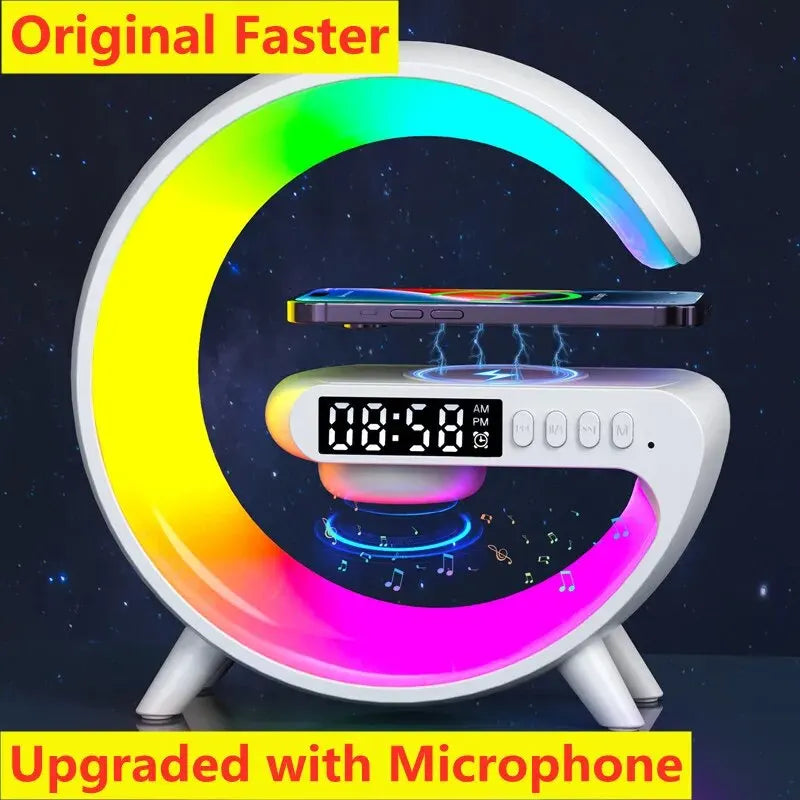 Kabelloses Ladegerät Lautsprecher TF Karte RGB Nachtlicht Lampe Wecker Schnellladestation für iPhone Samsung Xiaomi