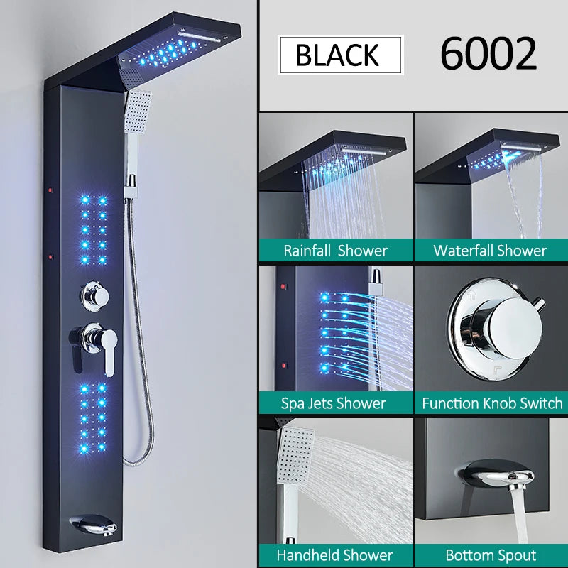 Schwarzes LED-Duschpaneel Massage