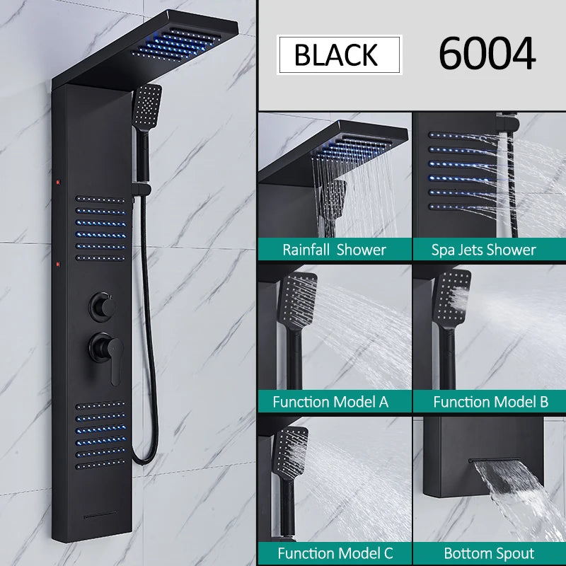 Schwarzes LED-Duschpaneel Massage