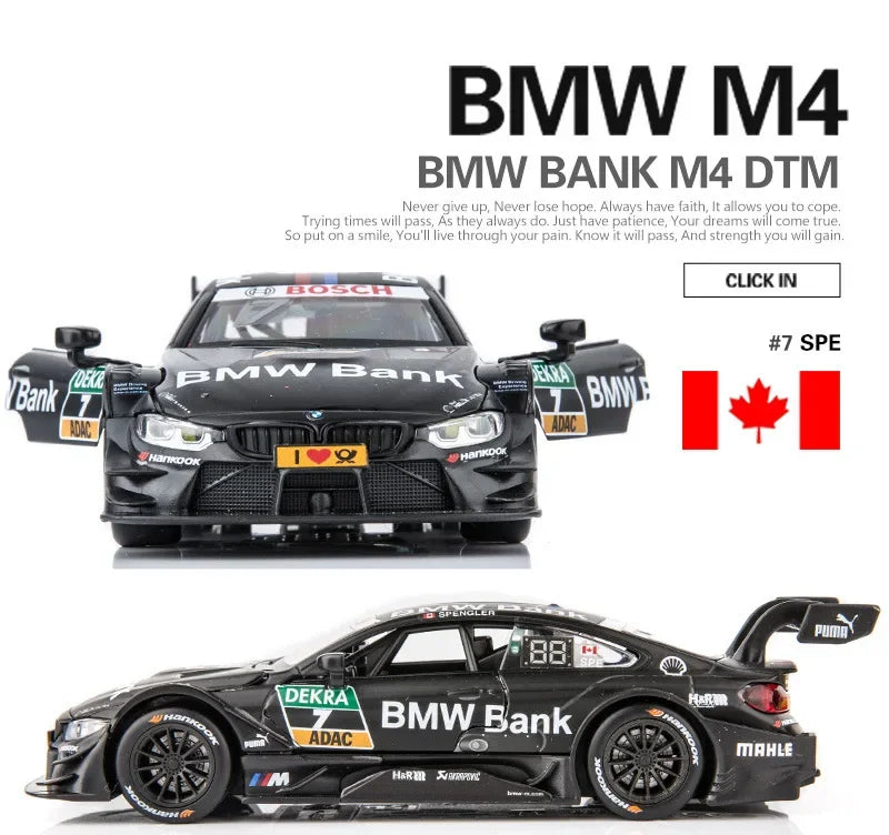 1:32 BMW M4 DTM Modellauto – Pull Back Sportwagen mit Sound & Licht