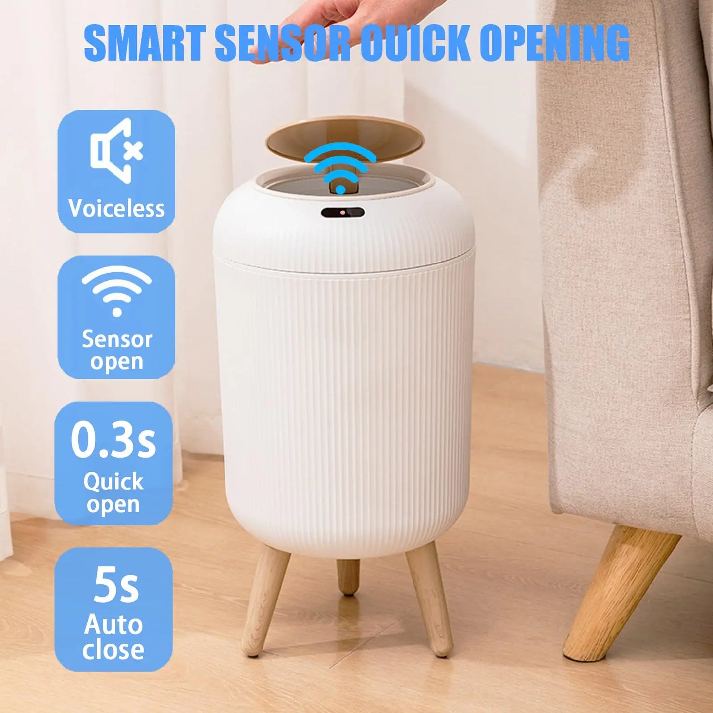 Automatischer Mülleimer mit Deckel, kleiner intelligenter Mülleimer aus Kunststoff, Bewegungssensor-Mülleimer für Schlafzimmer, Badezimmer, Küche, Büro