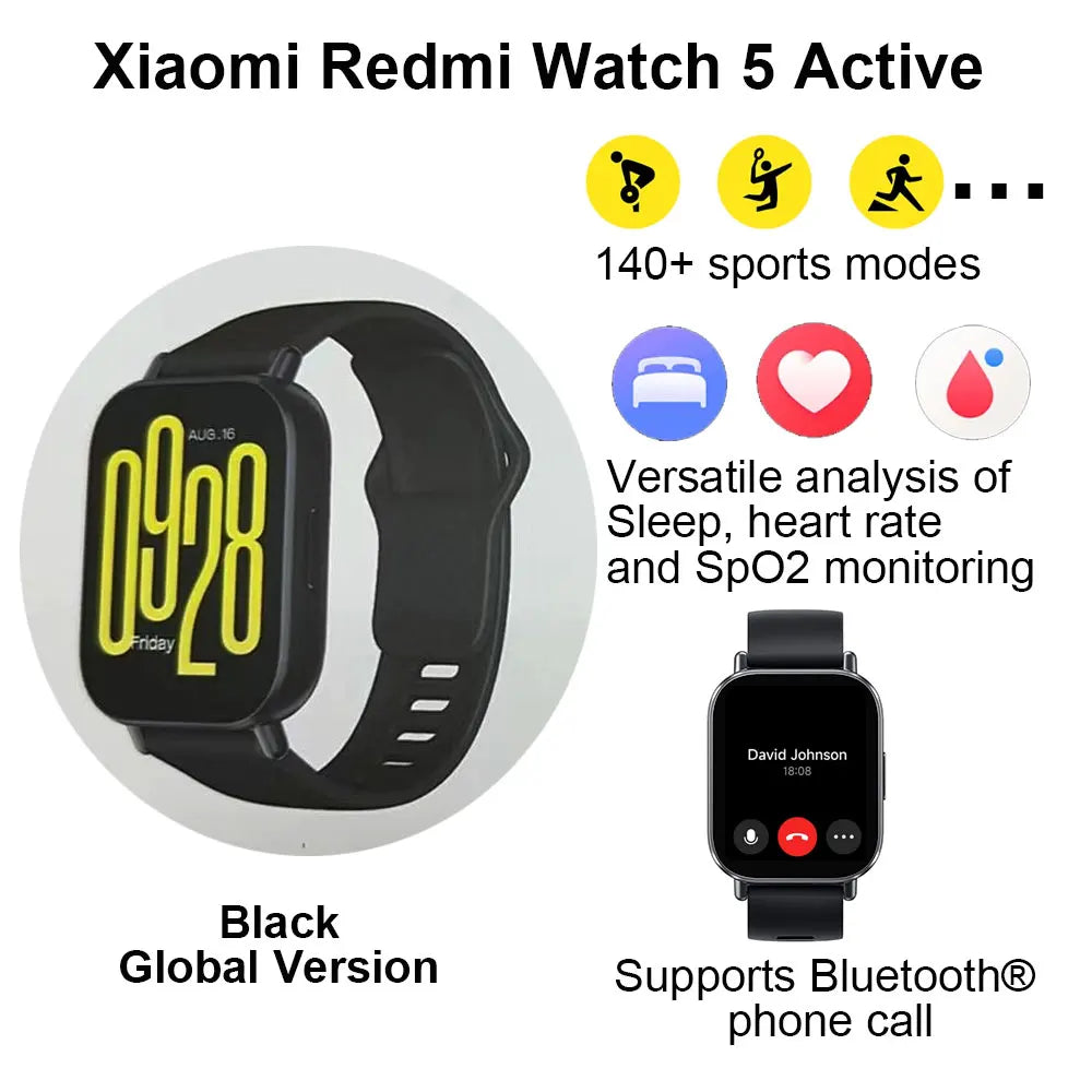 Xiaomi Redmi Watch 5 Active: Smartwatch mit Bluetooth 5.3, Blutsauerstoff & 2 Zoll LCD