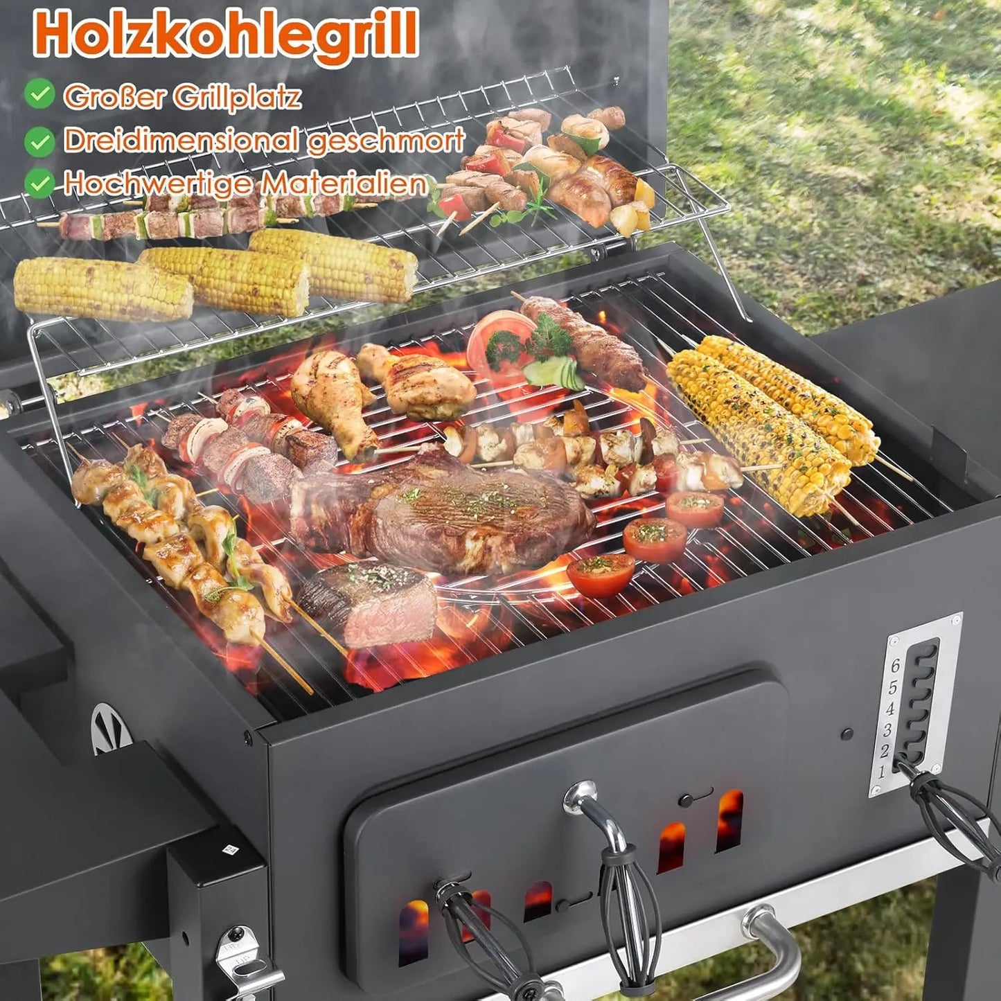 BBQ Grillwagen XXL Holzkohlegrills mit Deckel Gartengrill mit Rädern