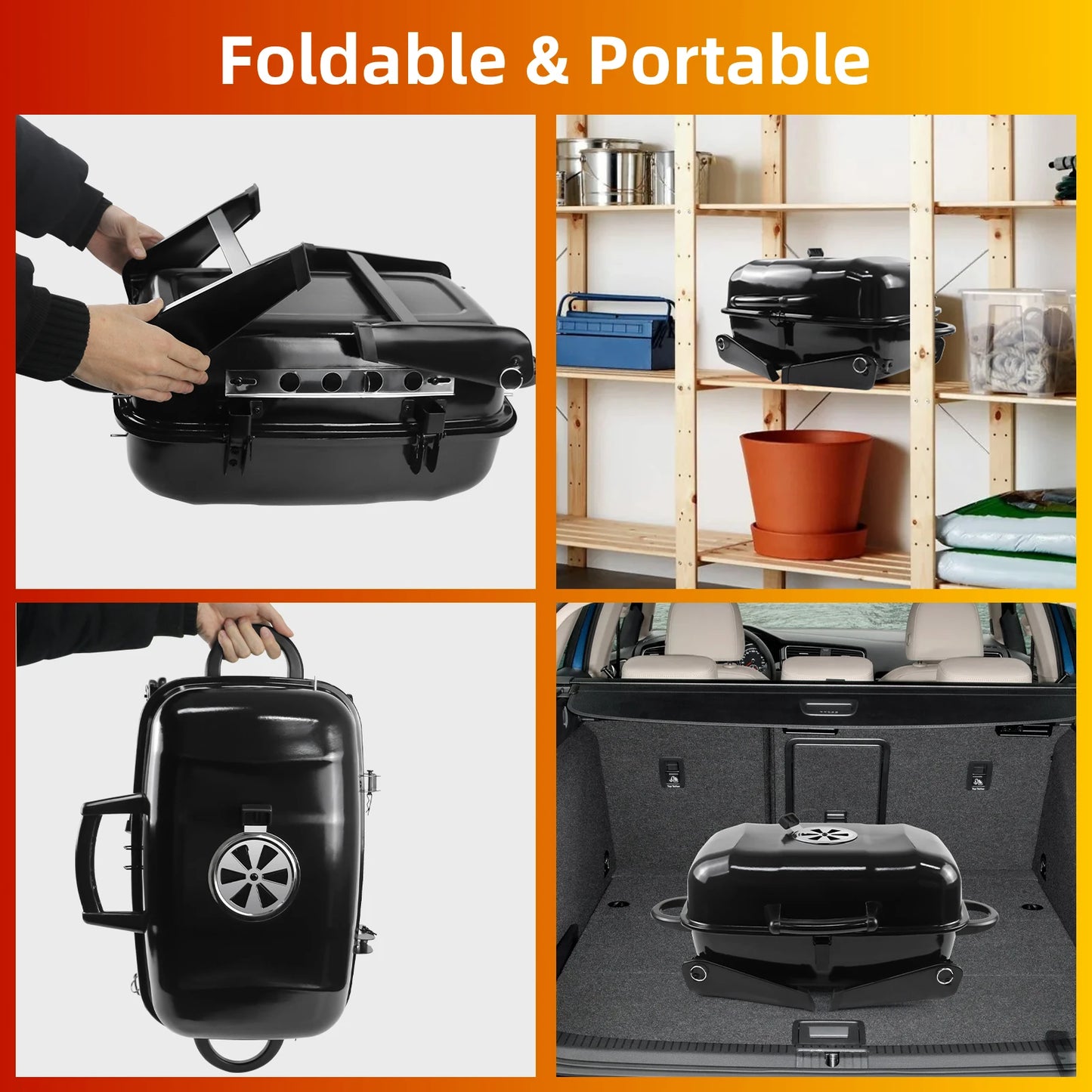 Faltbarer Holzkohlegrill mit Deckel – Tragbarer Tischgrill für Camping & Garten