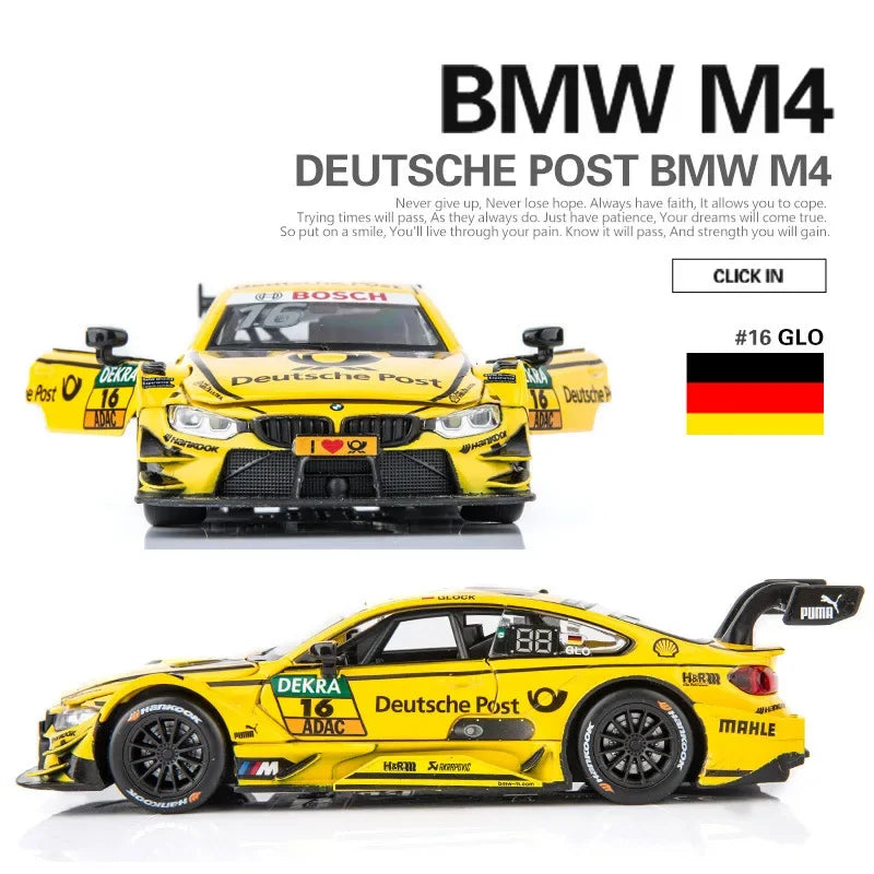 1:32 BMW M4 DTM Modellauto – Pull Back Sportwagen mit Sound & Licht