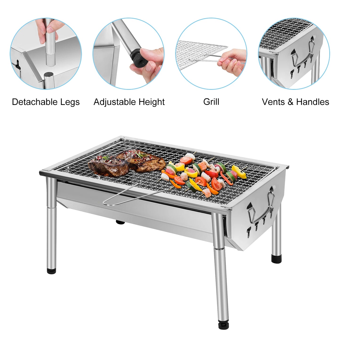 Edelstahl Holzkohle-Picknickgrill – Klein, tragbar & abnehmbar