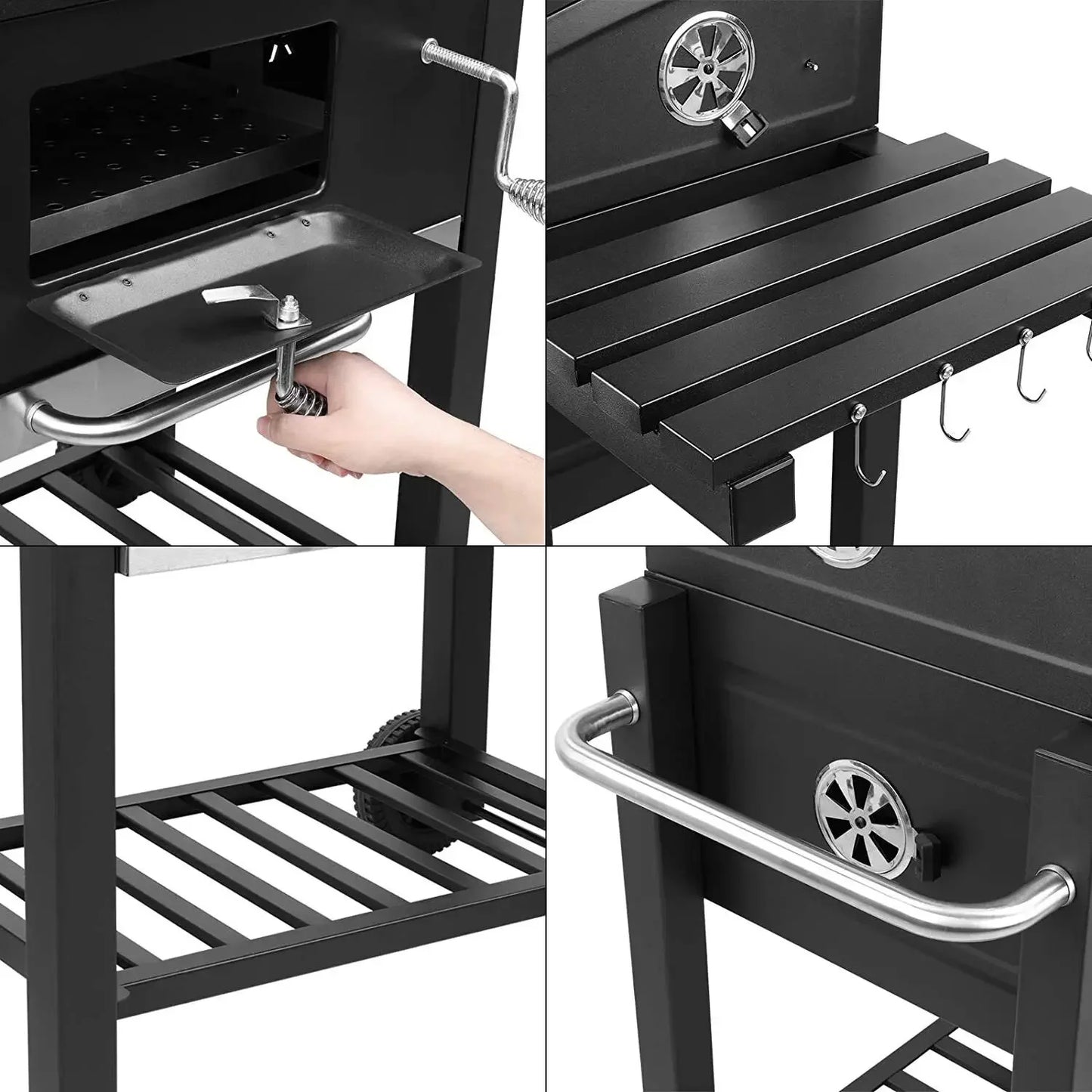 Holzkohlegrillwagen mit Deckel & Thermometer – Höhenverstellbarer Grill für Garten & Camping