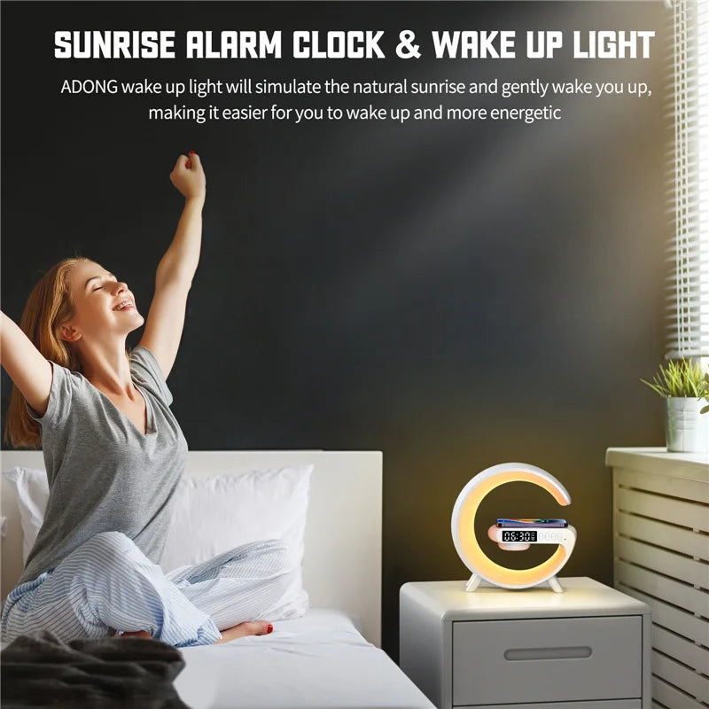 Kabelloses Ladegerät Lautsprecher TF Karte RGB Nachtlicht Lampe Wecker Schnellladestation für iPhone Samsung Xiaomi