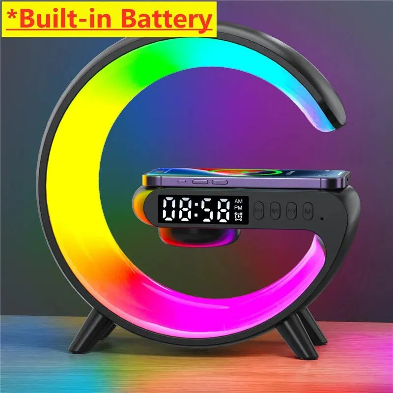 Kabelloses Ladegerät Lautsprecher TF Karte RGB Nachtlicht Lampe Wecker Schnellladestation für iPhone Samsung Xiaomi