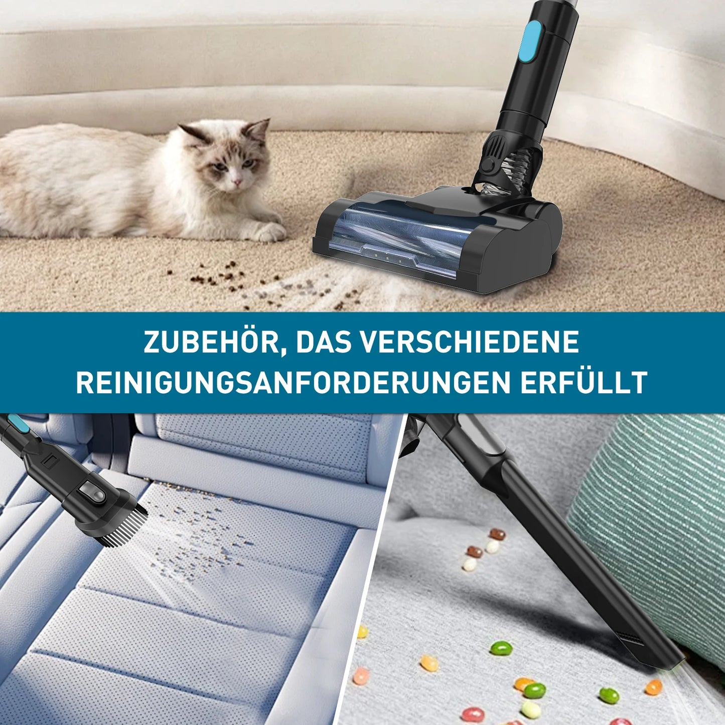 Akku-Staubsauger 30KPa (550W) mit 2 Akkus – Für Teppich, Hartboden & Tierhaare