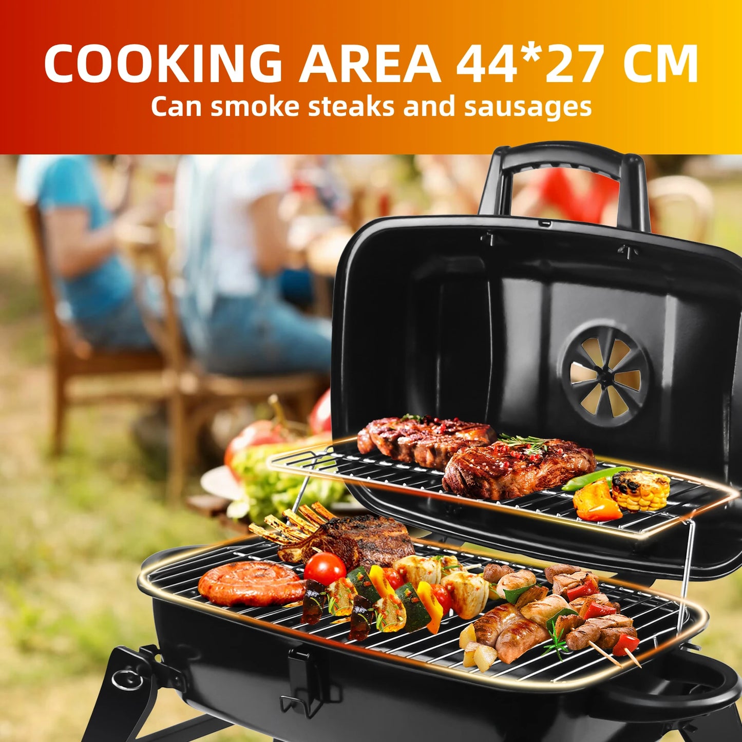 Faltbarer Holzkohlegrill mit Deckel – Tragbarer Tischgrill für Camping & Garten
