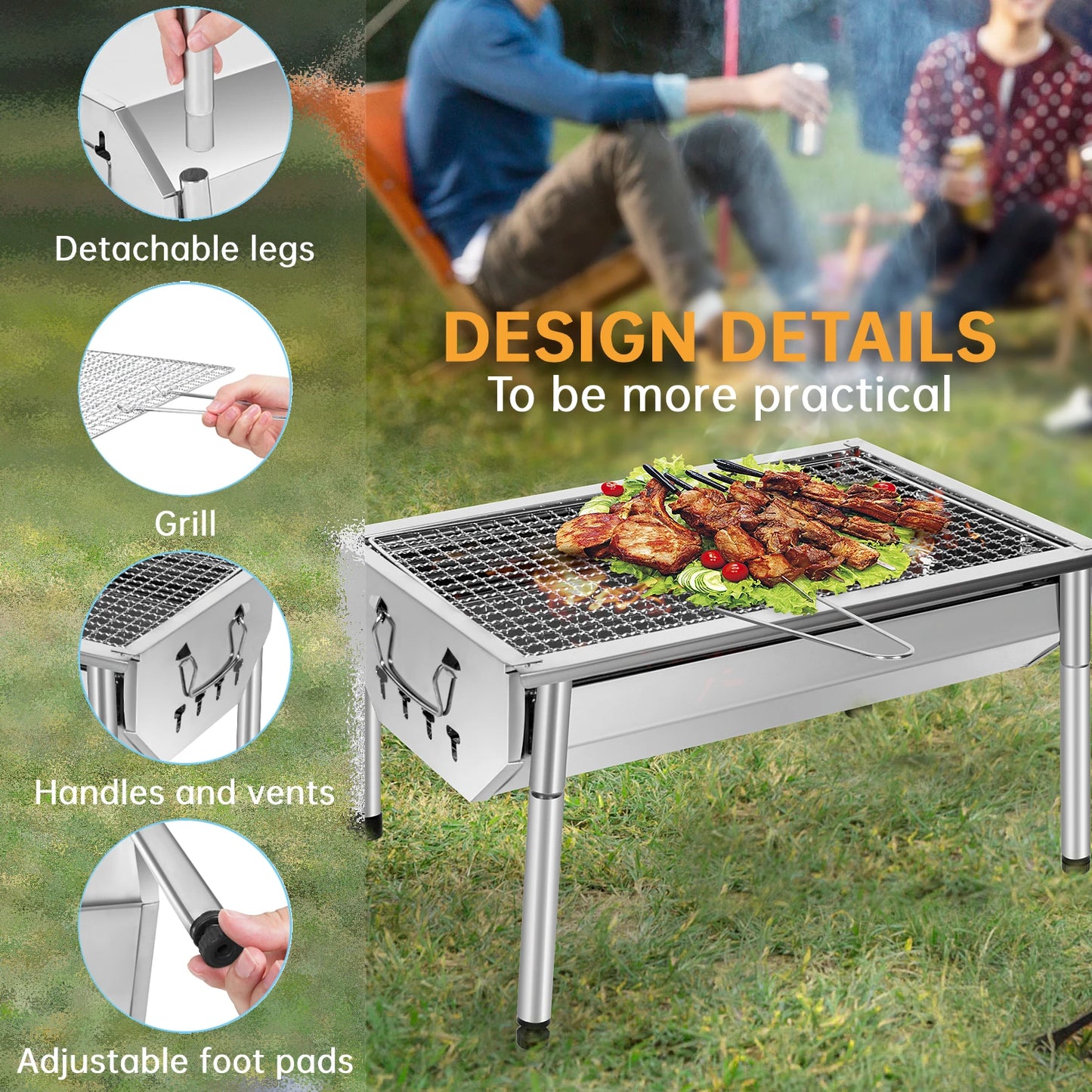Edelstahl Holzkohle-Picknickgrill – Klein, tragbar & abnehmbar