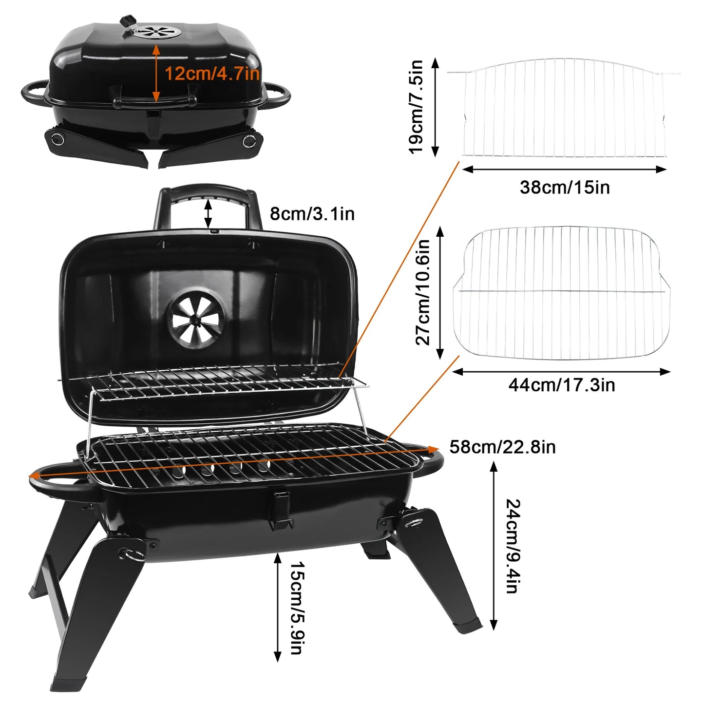 Faltbarer Holzkohlegrill mit Deckel – Tragbarer Tischgrill für Camping & Garten