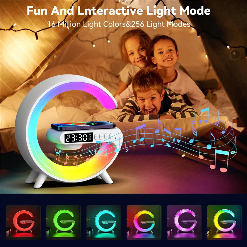 Kabelloses Ladegerät Lautsprecher TF Karte RGB Nachtlicht Lampe Wecker Schnellladestation für iPhone Samsung Xiaomi