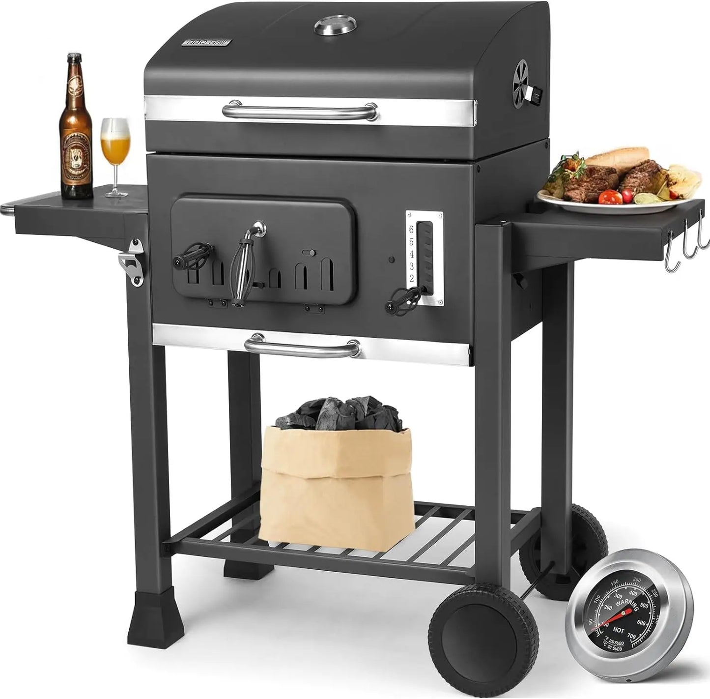 BBQ Grillwagen XXL Holzkohlegrills mit Deckel Gartengrill mit Rädern