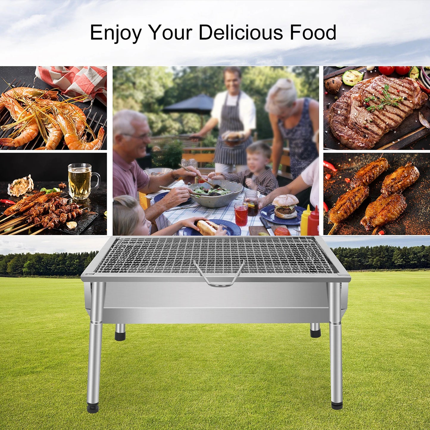 Edelstahl Holzkohle-Picknickgrill – Klein, tragbar & abnehmbar
