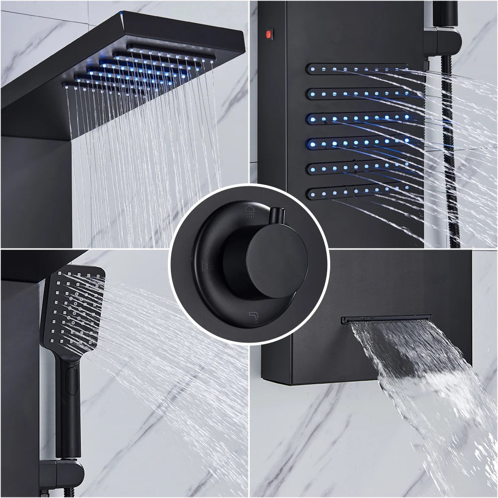 Schwarzes LED-Duschpaneel Massage
