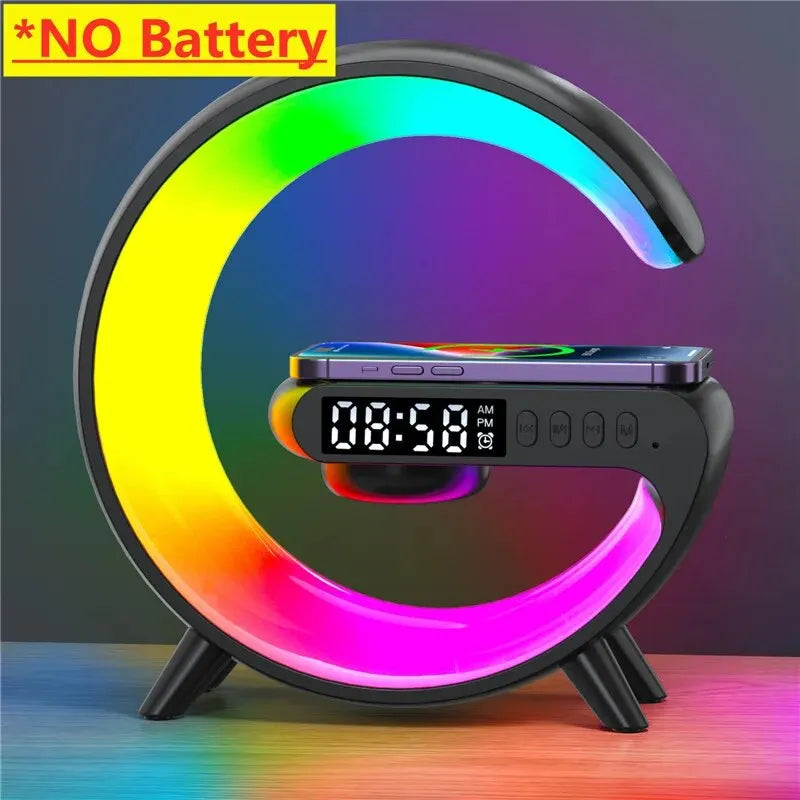 Kabelloses Ladegerät Lautsprecher TF Karte RGB Nachtlicht Lampe Wecker Schnellladestation für iPhone Samsung Xiaomi