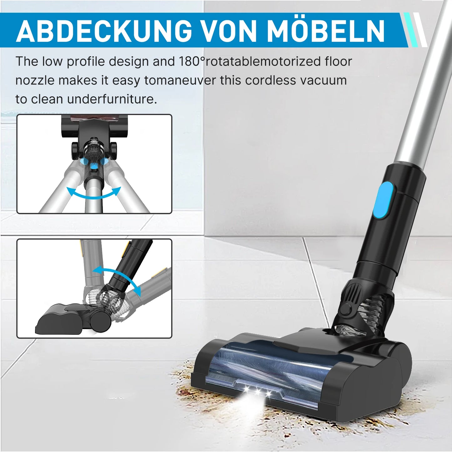 Akku-Staubsauger 30KPa (550W) mit 2 Akkus – Für Teppich, Hartboden & Tierhaare