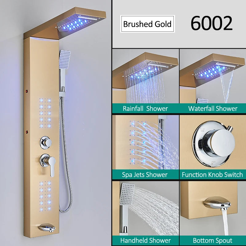 Schwarzes LED-Duschpaneel Massage