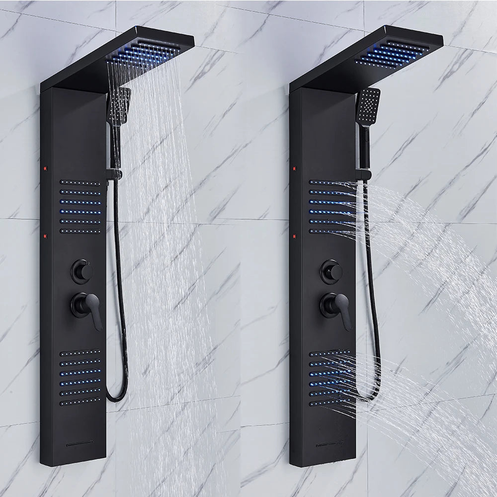 Schwarzes LED-Duschpaneel Massage