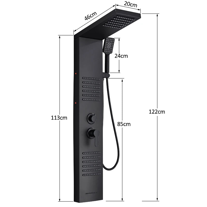 Schwarzes LED-Duschpaneel Massage