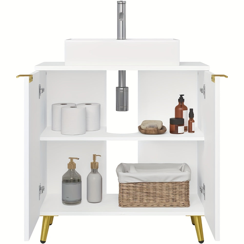 Weiß-goldener Waschbeckenunterschrank – 3 Schubladen, verstellbares Regal, minimalistisch