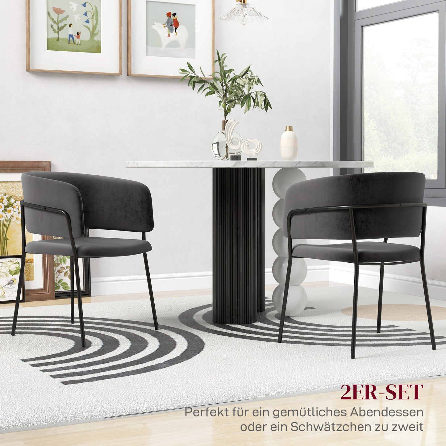 2er-Set Esszimmerstühle Samt Grau mit Rückenlehne & Stahlbeinen