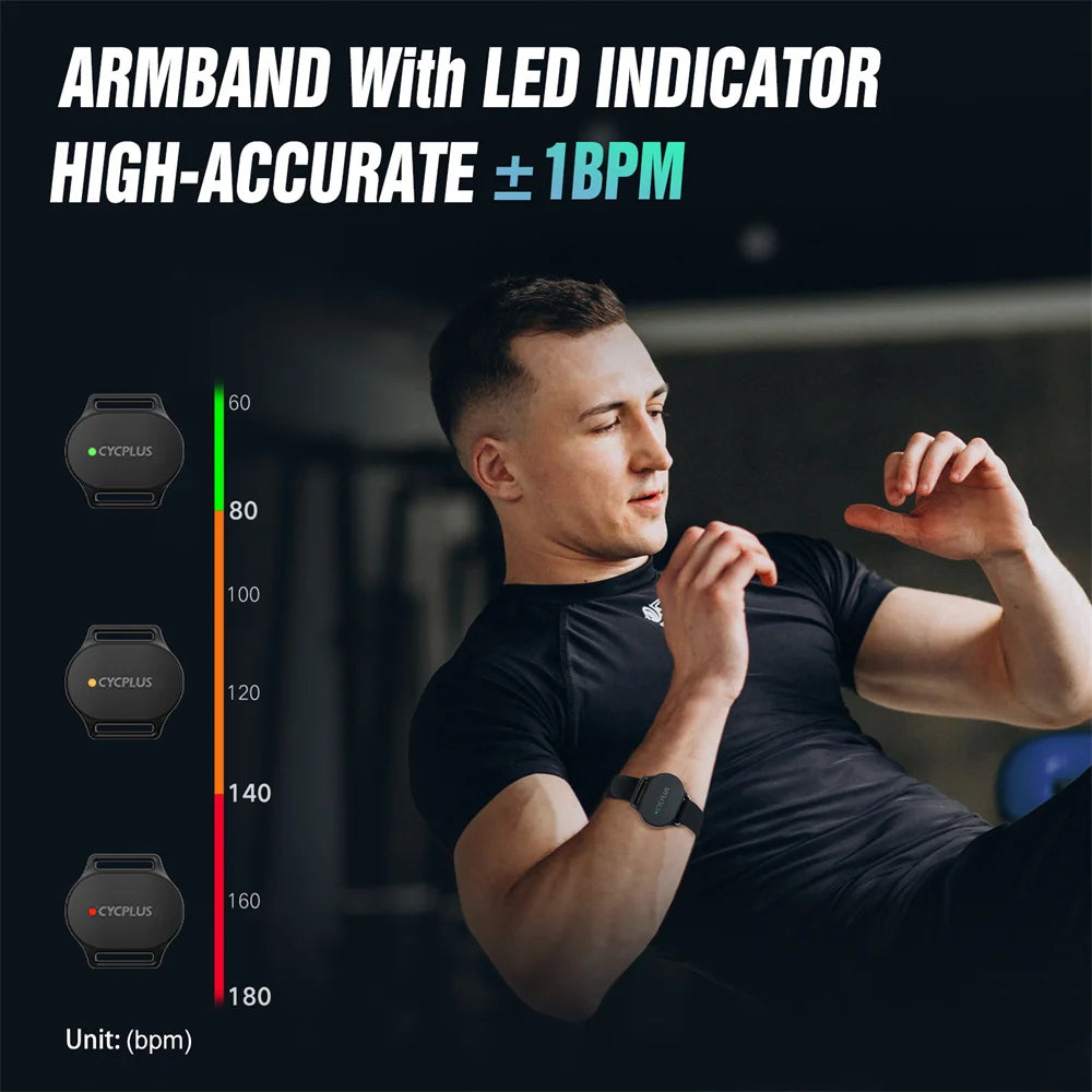 CYCPLUS Herzfrequenzsensor Armband – Bluetooth & ANT+ Fitnessmonitor für Garmin, Wahoo & GPS Fahrradcomputer