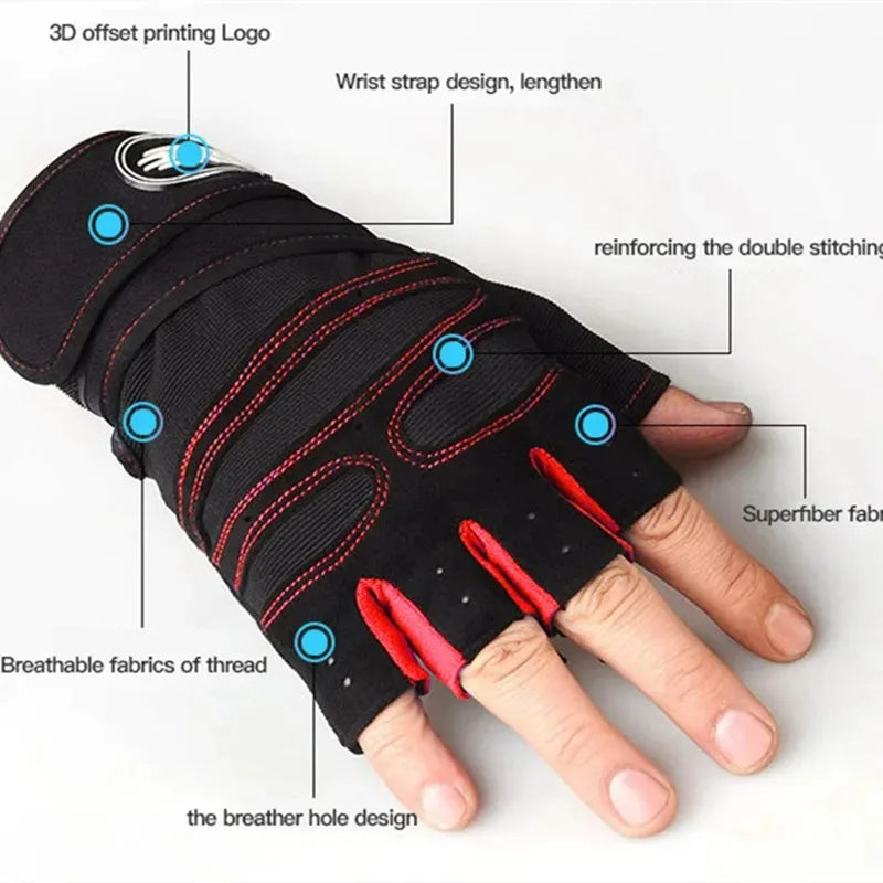 Outdoor Sporthandschuhe – Fingerlos mit Handgelenkschutz für Männer & Frauen (Fitness, Radfahren, Boxen)