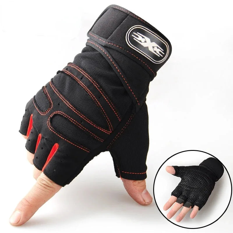 Outdoor Sporthandschuhe – Fingerlos mit Handgelenkschutz für Männer & Frauen (Fitness, Radfahren, Boxen)