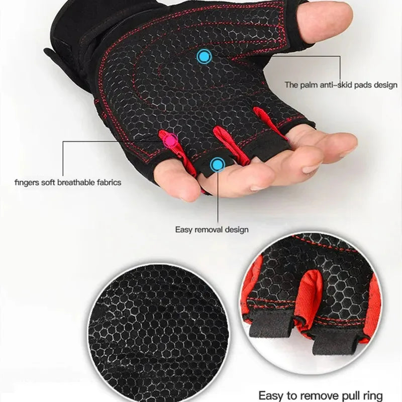 Outdoor Sporthandschuhe – Fingerlos mit Handgelenkschutz für Männer & Frauen (Fitness, Radfahren, Boxen)