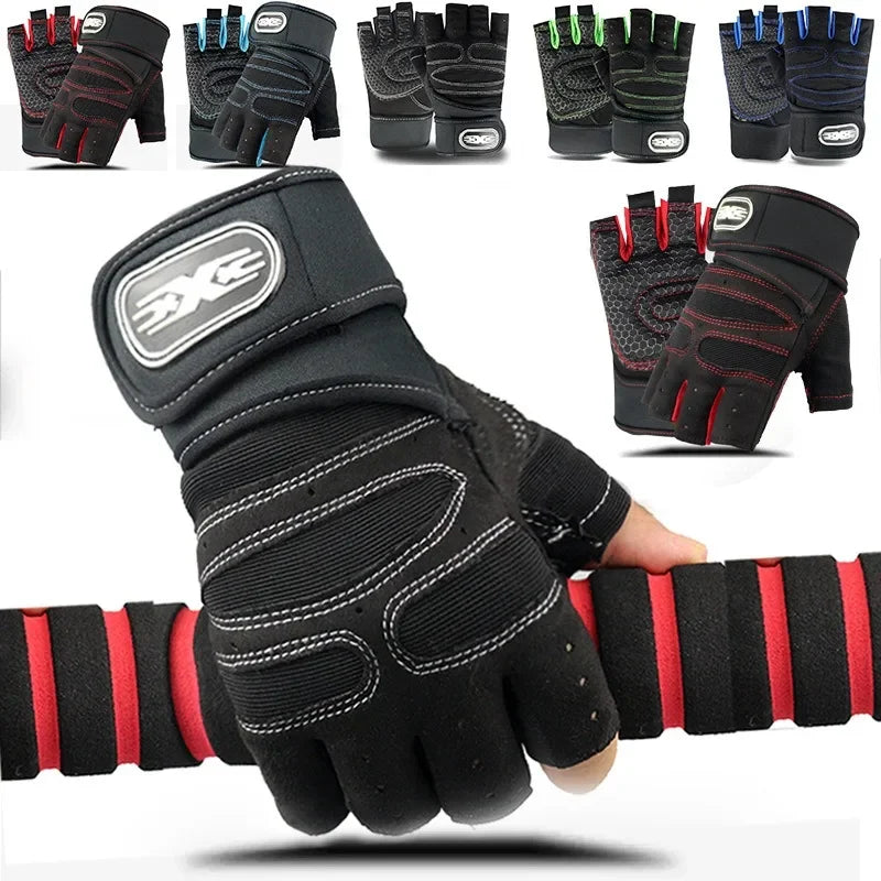 Outdoor Sporthandschuhe – Fingerlos mit Handgelenkschutz für Männer & Frauen (Fitness, Radfahren, Boxen)