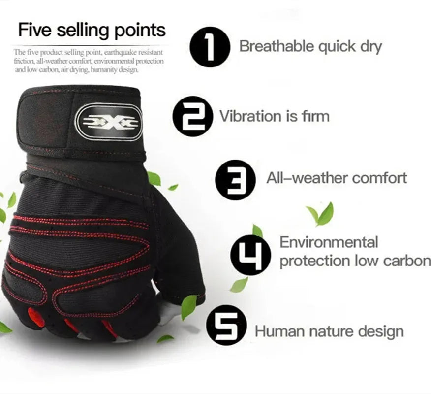 Outdoor Sporthandschuhe – Fingerlos mit Handgelenkschutz für Männer & Frauen (Fitness, Radfahren, Boxen)