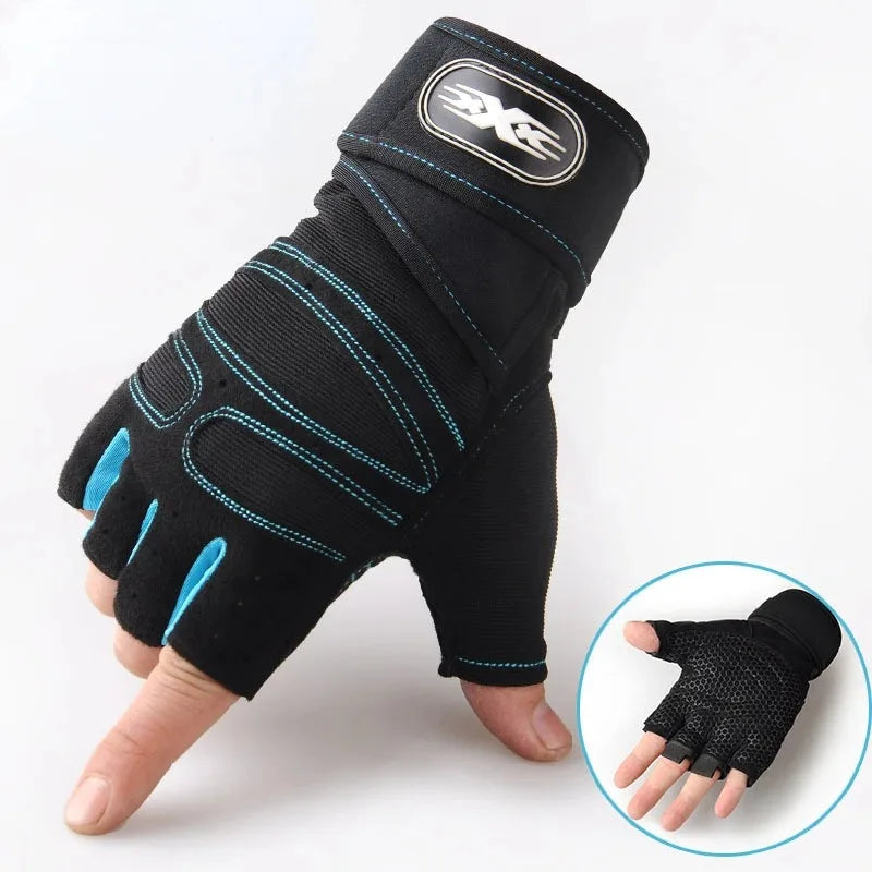 Outdoor Sporthandschuhe – Fingerlos mit Handgelenkschutz für Männer & Frauen (Fitness, Radfahren, Boxen)