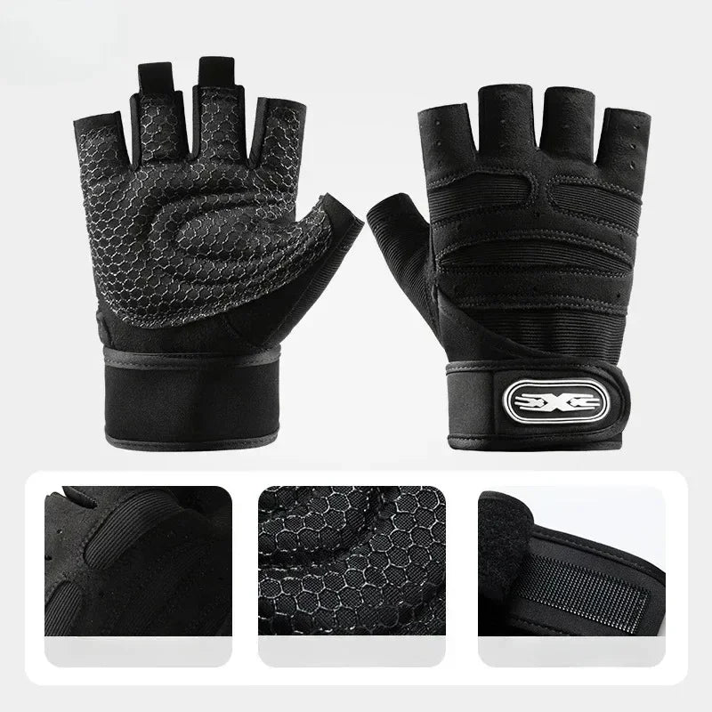 Outdoor Sporthandschuhe – Fingerlos mit Handgelenkschutz für Männer & Frauen (Fitness, Radfahren, Boxen)