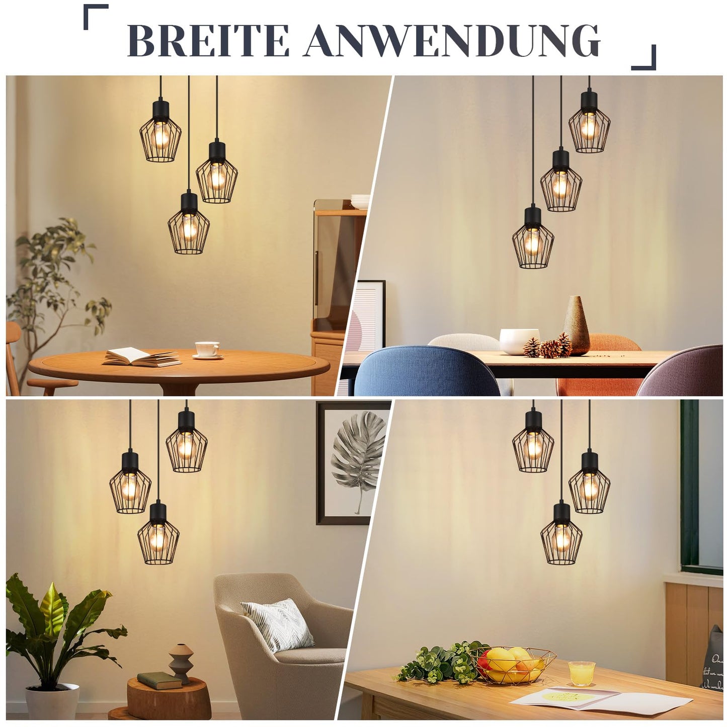 Schwarze 3-flammige LED Hängelampe – Retro Käfig Pendelleuchte für Esszimmer