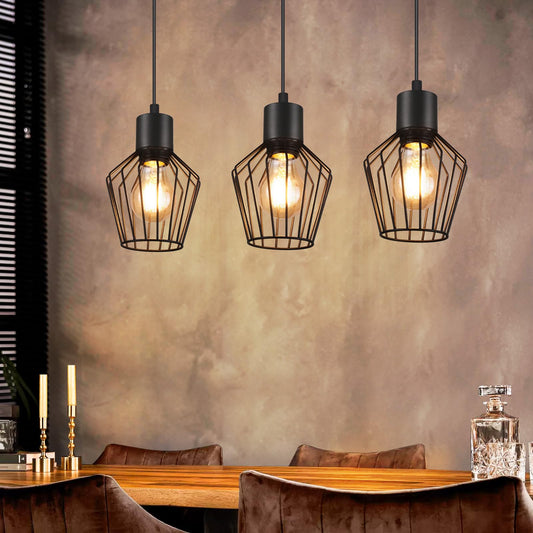 Schwarze 3-flammige LED Hängelampe – Retro Käfig Pendelleuchte für Esszimmer