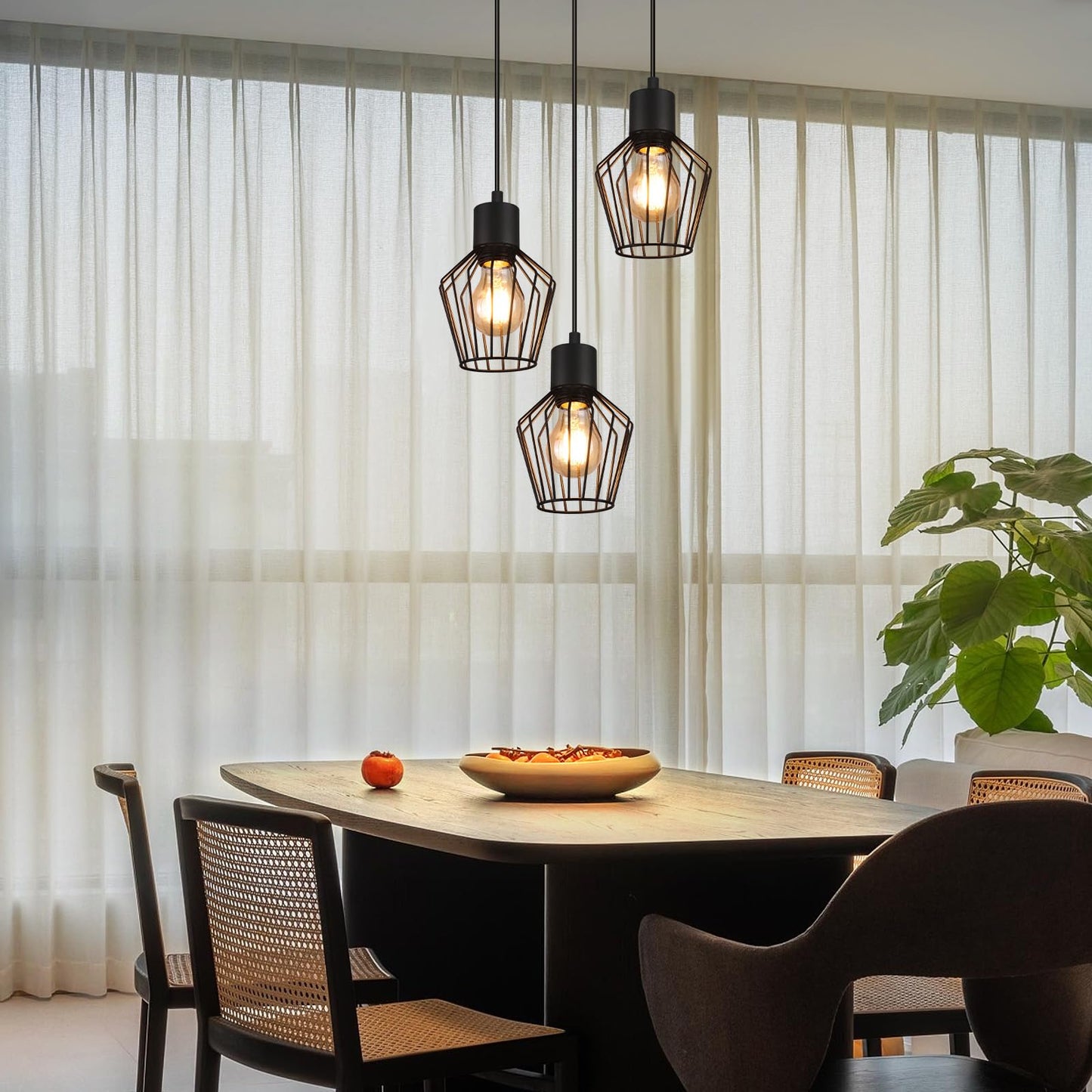Schwarze 3-flammige LED Hängelampe – Retro Käfig Pendelleuchte für Esszimmer