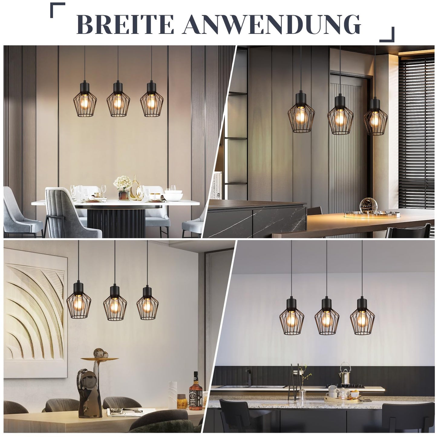 Schwarze 3-flammige LED Hängelampe – Retro Käfig Pendelleuchte für Esszimmer