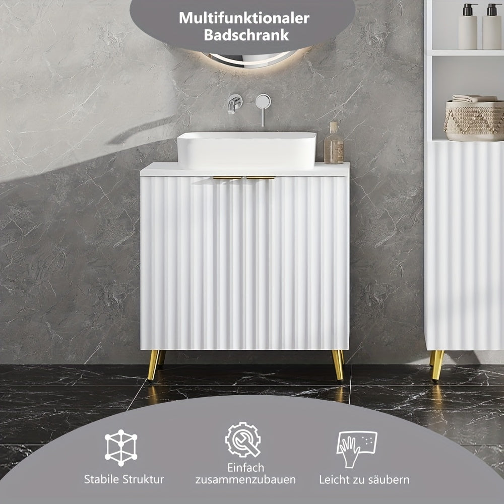 Weiß-goldener Waschbeckenunterschrank – 3 Schubladen, verstellbares Regal, minimalistisch