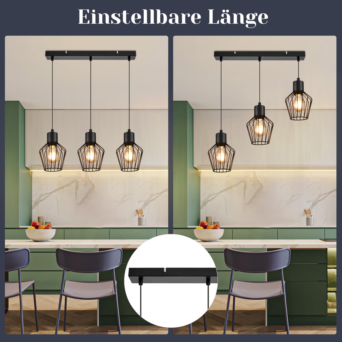 Schwarze 3-flammige LED Hängelampe – Retro Käfig Pendelleuchte für Esszimmer