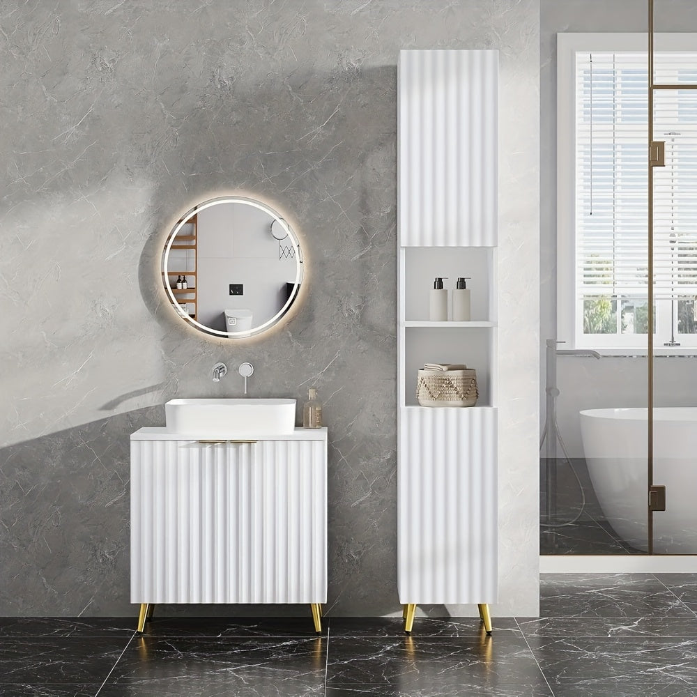 Weiß-goldener Waschbeckenunterschrank – 3 Schubladen, verstellbares Regal, minimalistisch