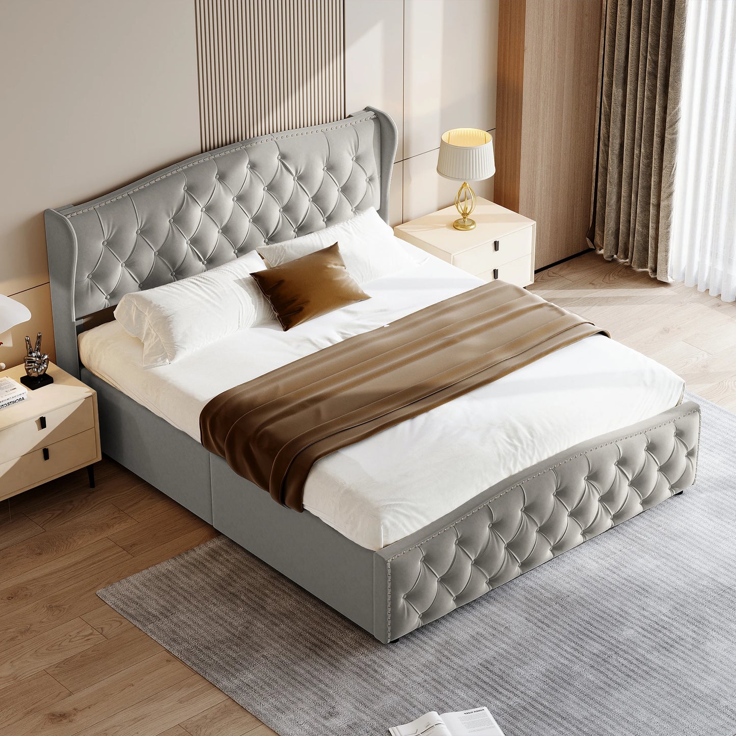 Gepolstertes Stauraumbett 140x200cm Samt - Doppelbett mit Lattenrost